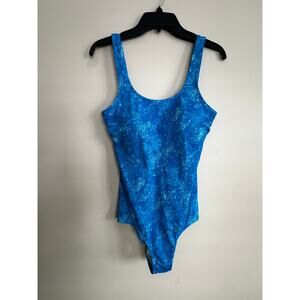 L.L. Bean Womens Size 16 Blue Floral One Piece Swimsuit